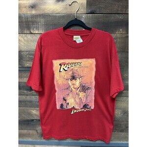 BRAND NEW VINTAGE INDIANA JONES THSIRT SIZE LARGE RED ALL OVERPRINT
